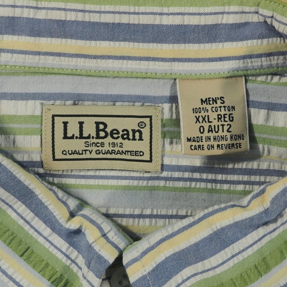 LL Bean Oxford Mens XXL Shirt Blue Green Stripe Seersucker Grandpa Academia - Picture 3 of 8